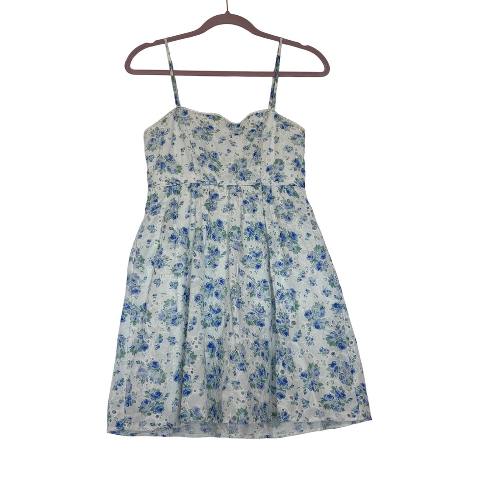 Altar'd State Corrine Eyelet Mini Dress Blue Floral Cotton Lace Small